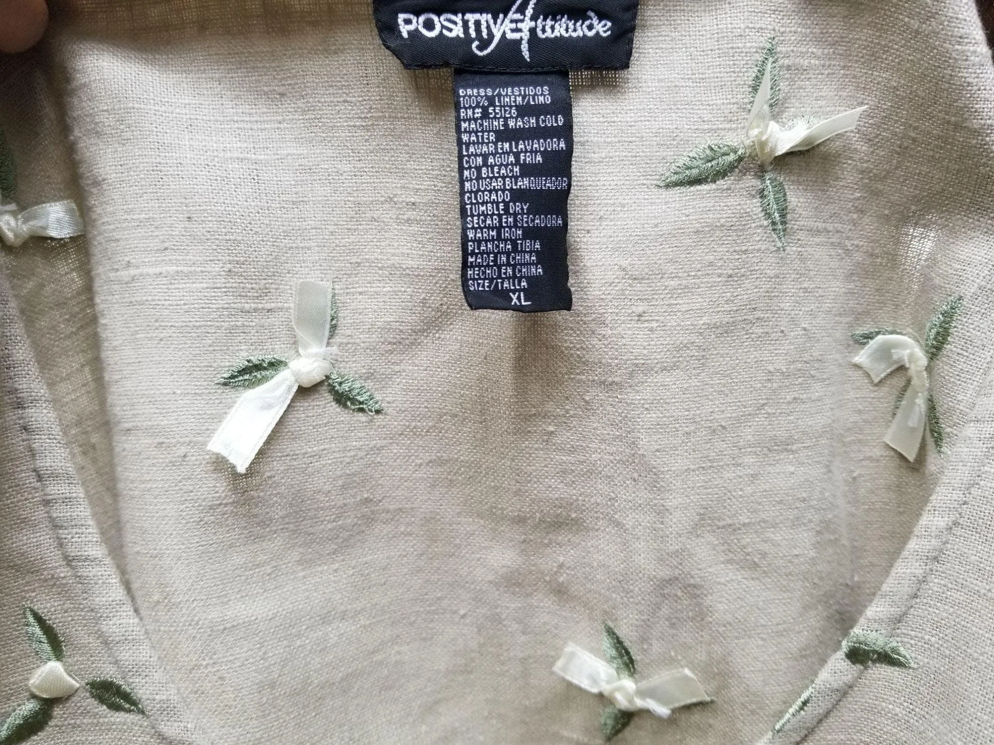 00's Linen Brown Embroidered Midi Dress by Positive Attitude