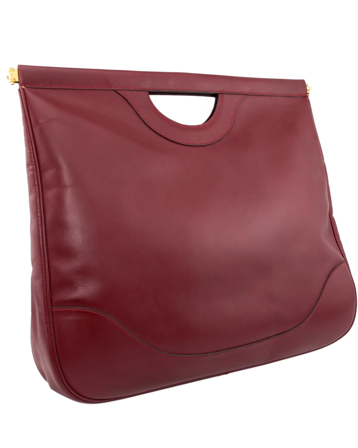 1979 Maroon Leather Cut Out Handle Shopper Tote