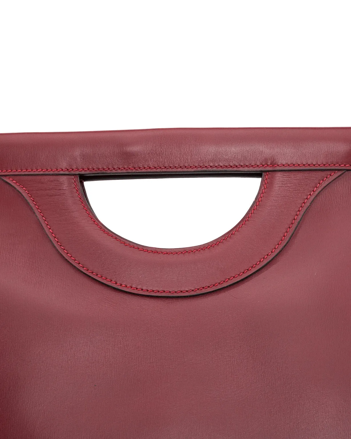 1979 Maroon Leather Cut Out Handle Shopper Tote