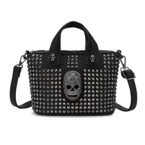 3D Crystal Skull Bag With Studded Tote Satchel Bag