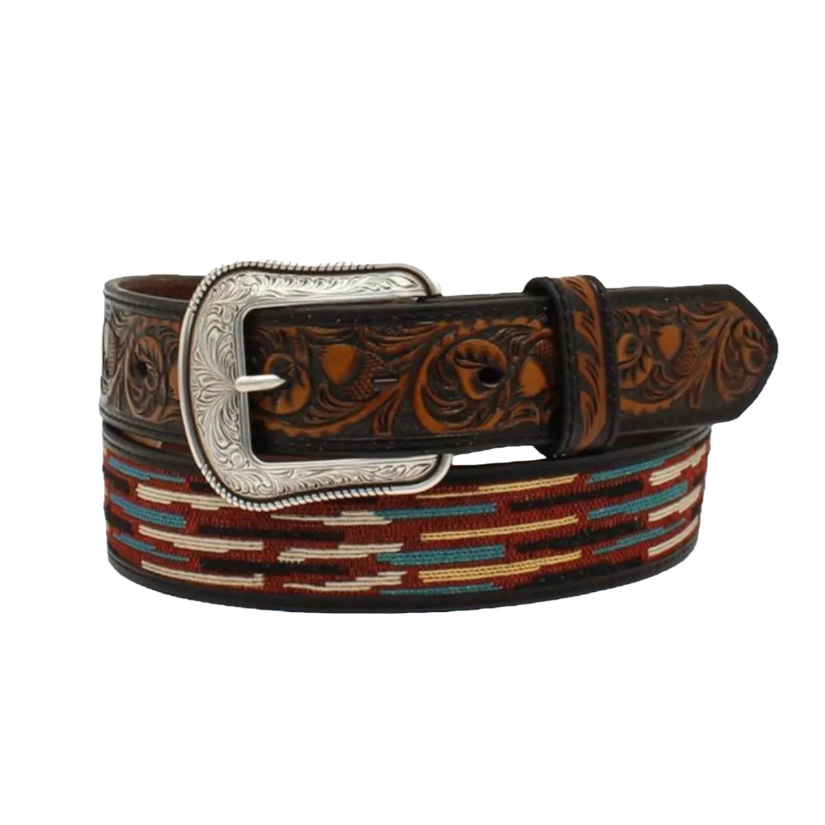 3D Men's Tooled Tabs Woven Inlay Black Belt D100012301