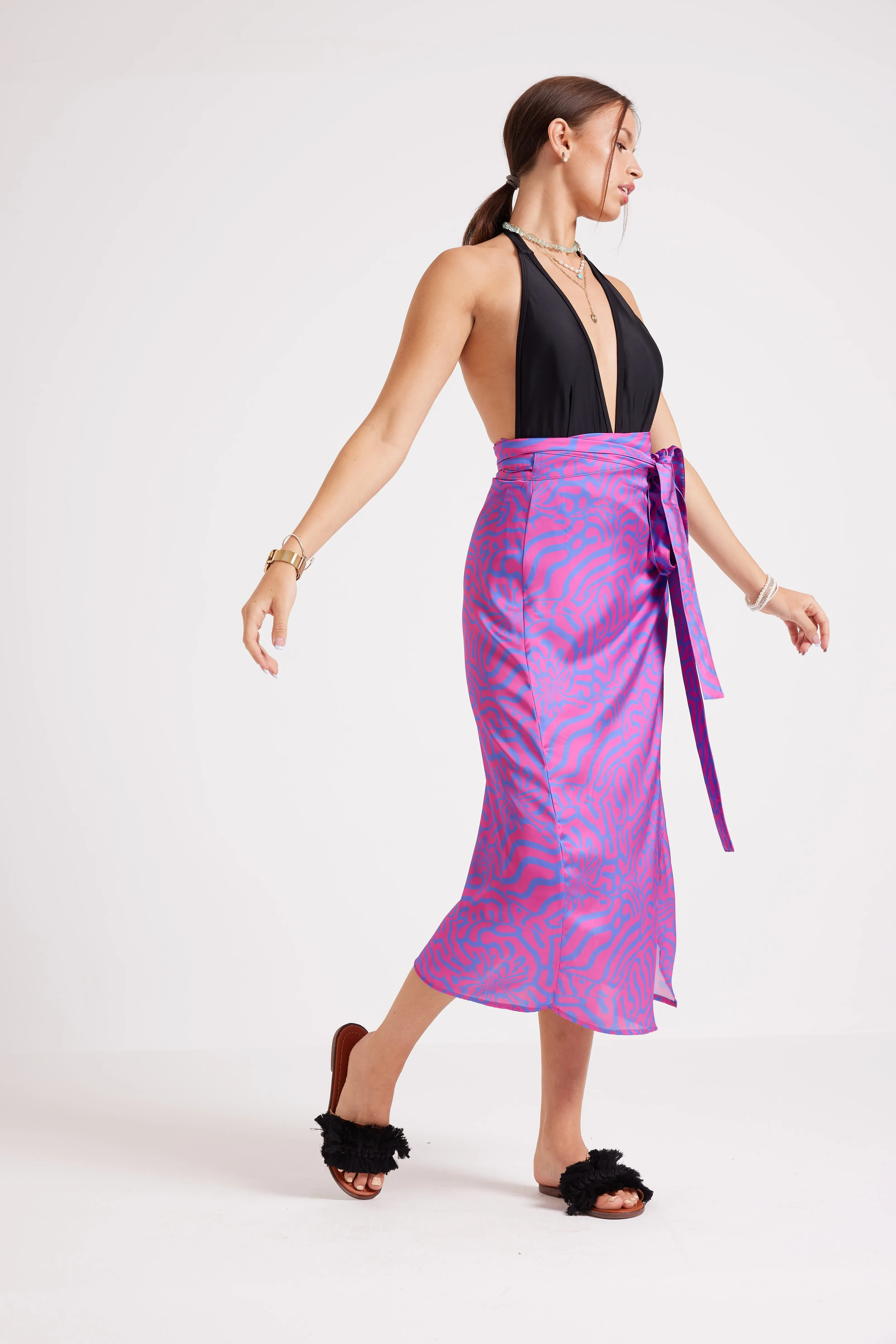 ABSTRACT WRAPOVER SATIN SKIRT