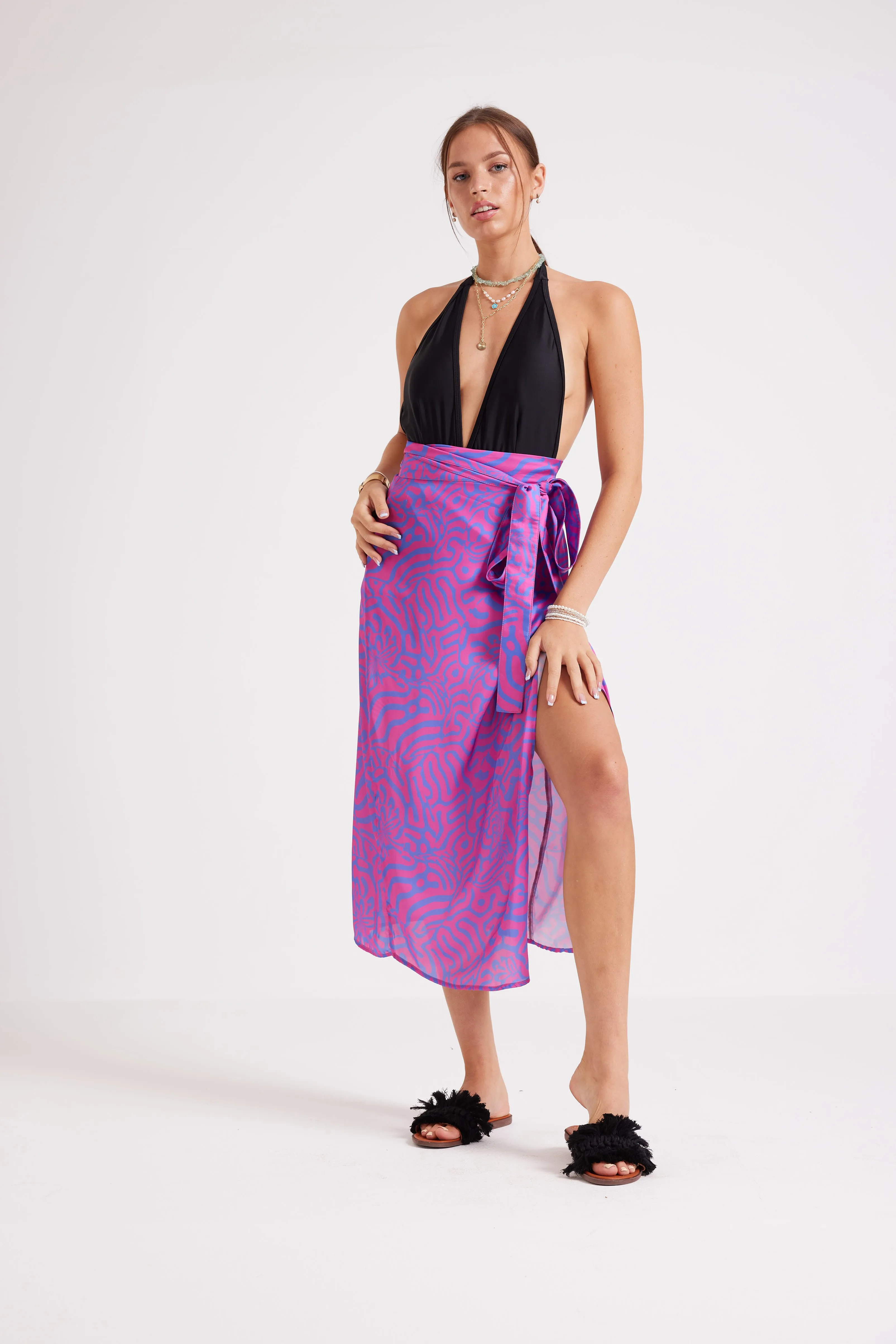 ABSTRACT WRAPOVER SATIN SKIRT