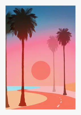 American Beach Coastal Drive Art Print California Abstract Gradient Sunset Wall Artwork Print 'Del Ray'