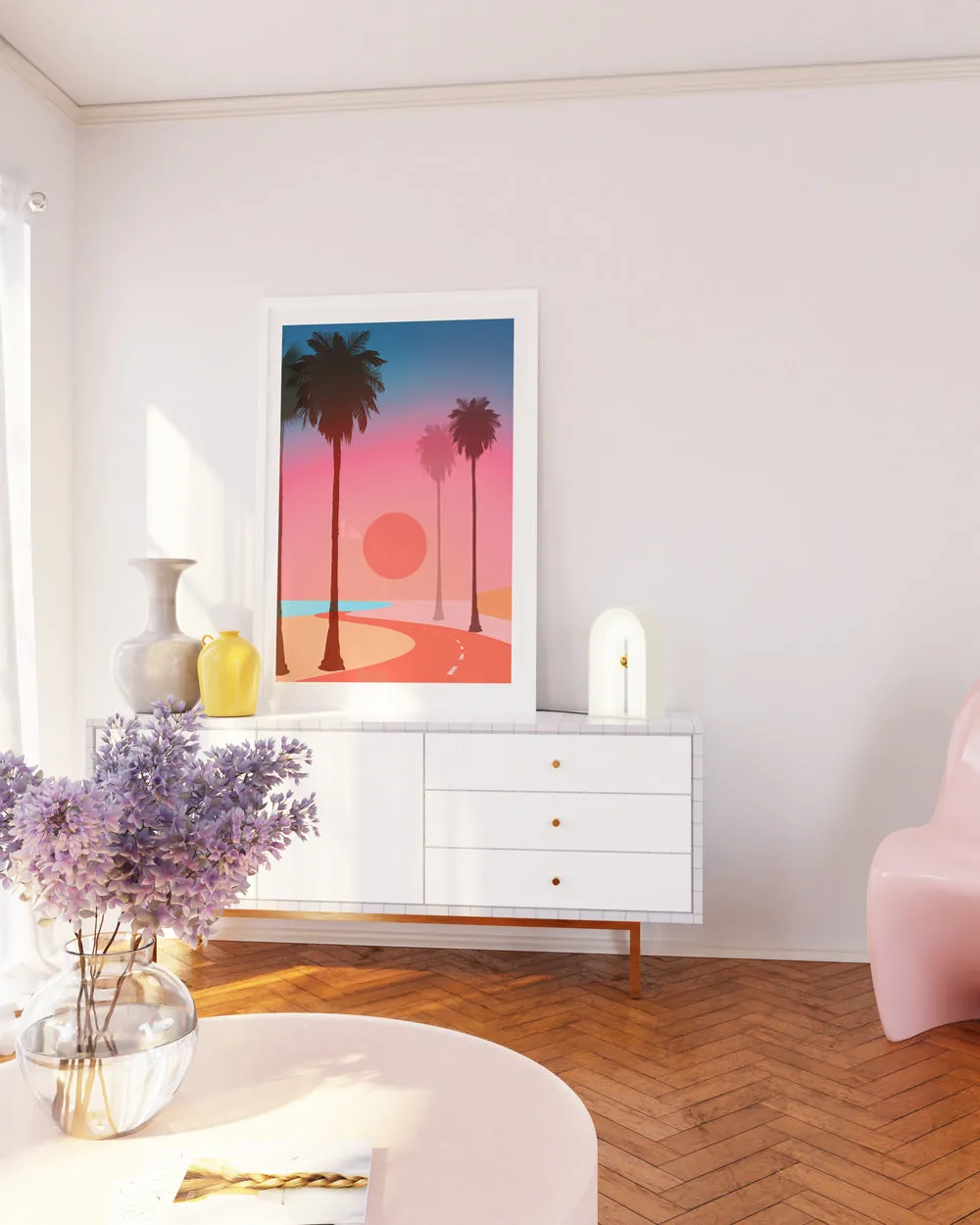 American Beach Coastal Drive Art Print California Abstract Gradient Sunset Wall Artwork Print 'Del Ray'