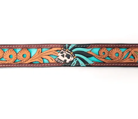 American Darling Skull & Rope Hand Tooled & Painted Leather Belt ADBLF128