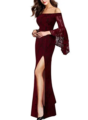 Amy Fashion - Christmas Off Shoulder Bell Sleeve Formal Evening  Maxi Dress