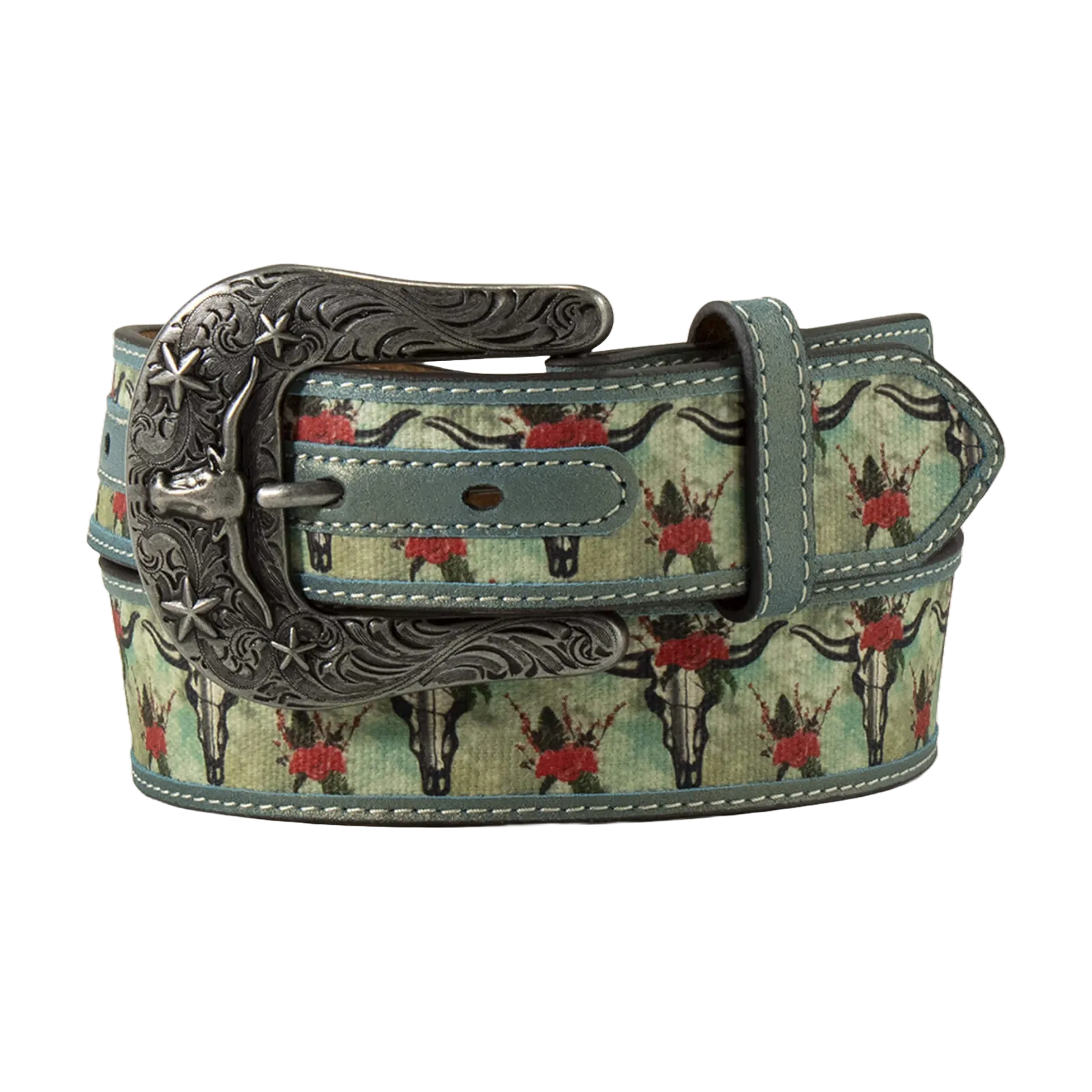 Ariat Ladies Cruiser Matcher Skull Floral Turquoise Belt A1531433