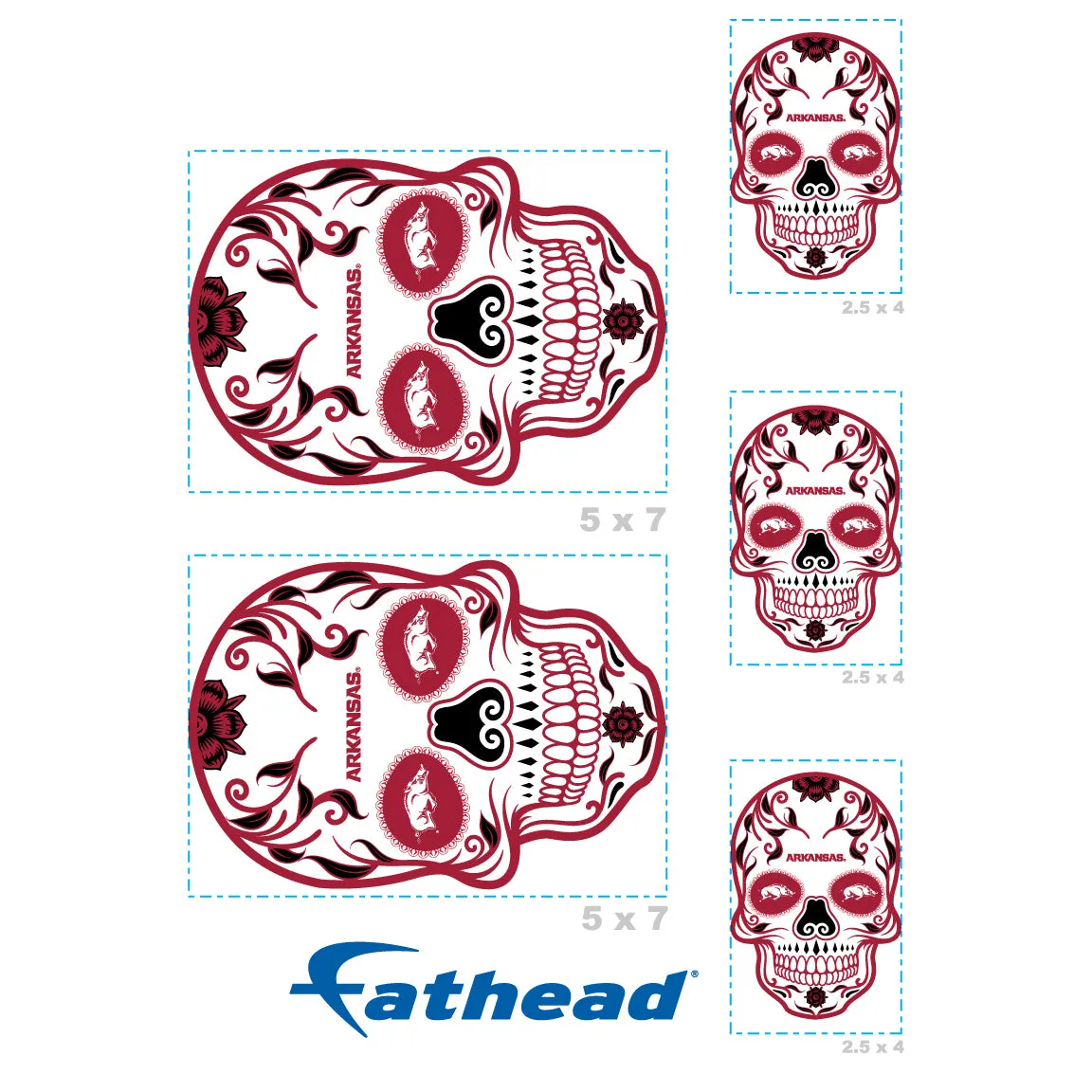 Arkansas Razorbacks:   Skull Minis        - Officially Licensed NCAA Removable     Adhesive Decal