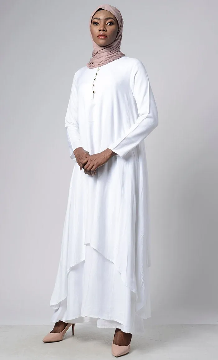 Asymmetrical double layered modest wear muslimah abaya dress - Final Sale