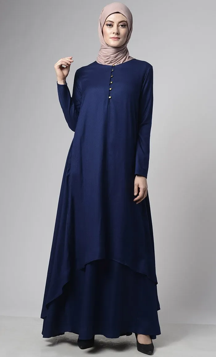 Asymmetrical double layered modest wear muslimah abaya dress