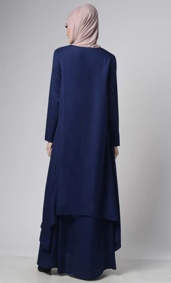 Asymmetrical double layered modest wear muslimah abaya dress