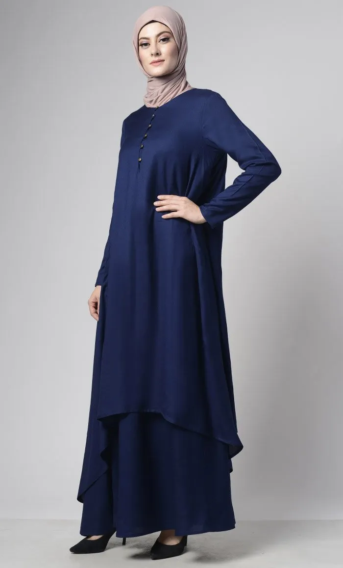 Asymmetrical double layered modest wear muslimah abaya dress