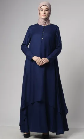 Asymmetrical double layered modest wear muslimah abaya dress