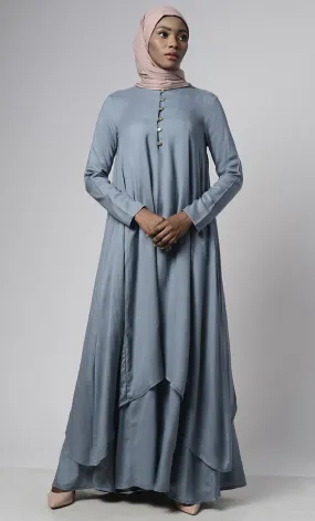 Asymmetrical double layered modest wear muslimah abaya dress