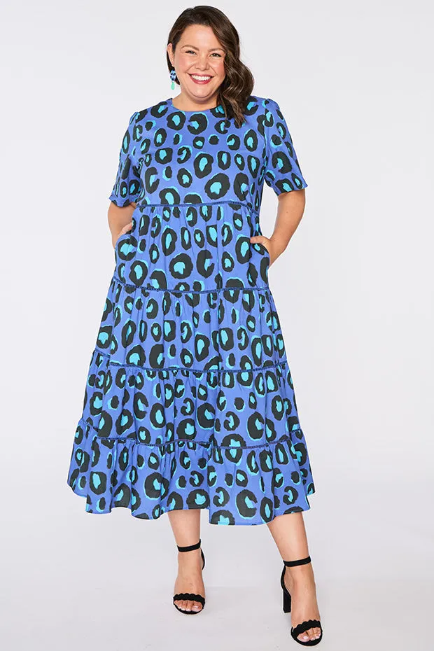 Aurelia Electric Blue Leopard Dress