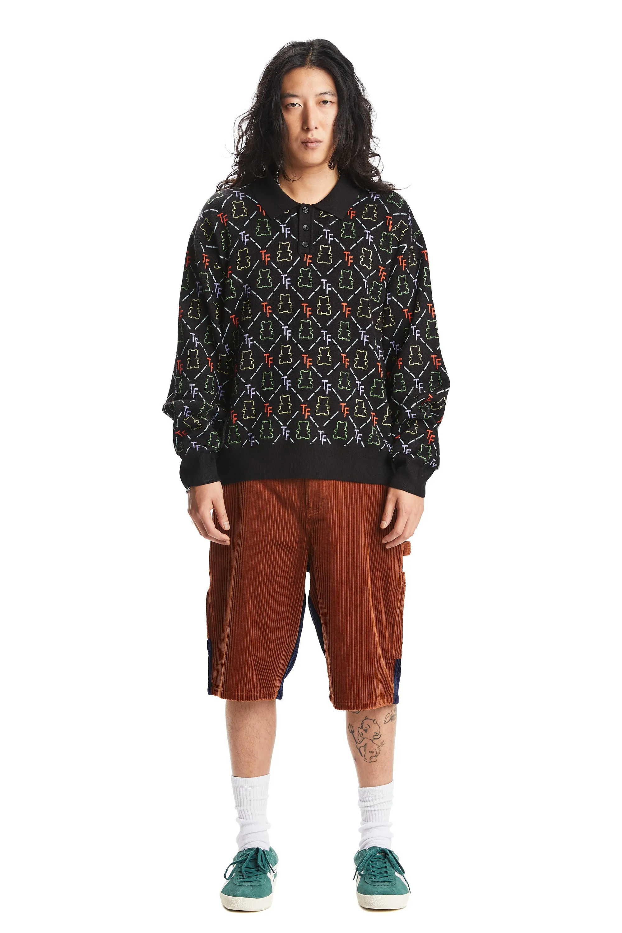 Bear Jacquard Polo Sweater