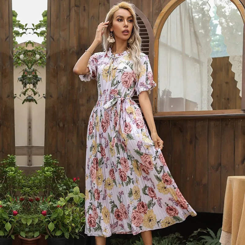 BerriesJam - 2024 Printed Ruffle Pleated Dress A-Line Dress