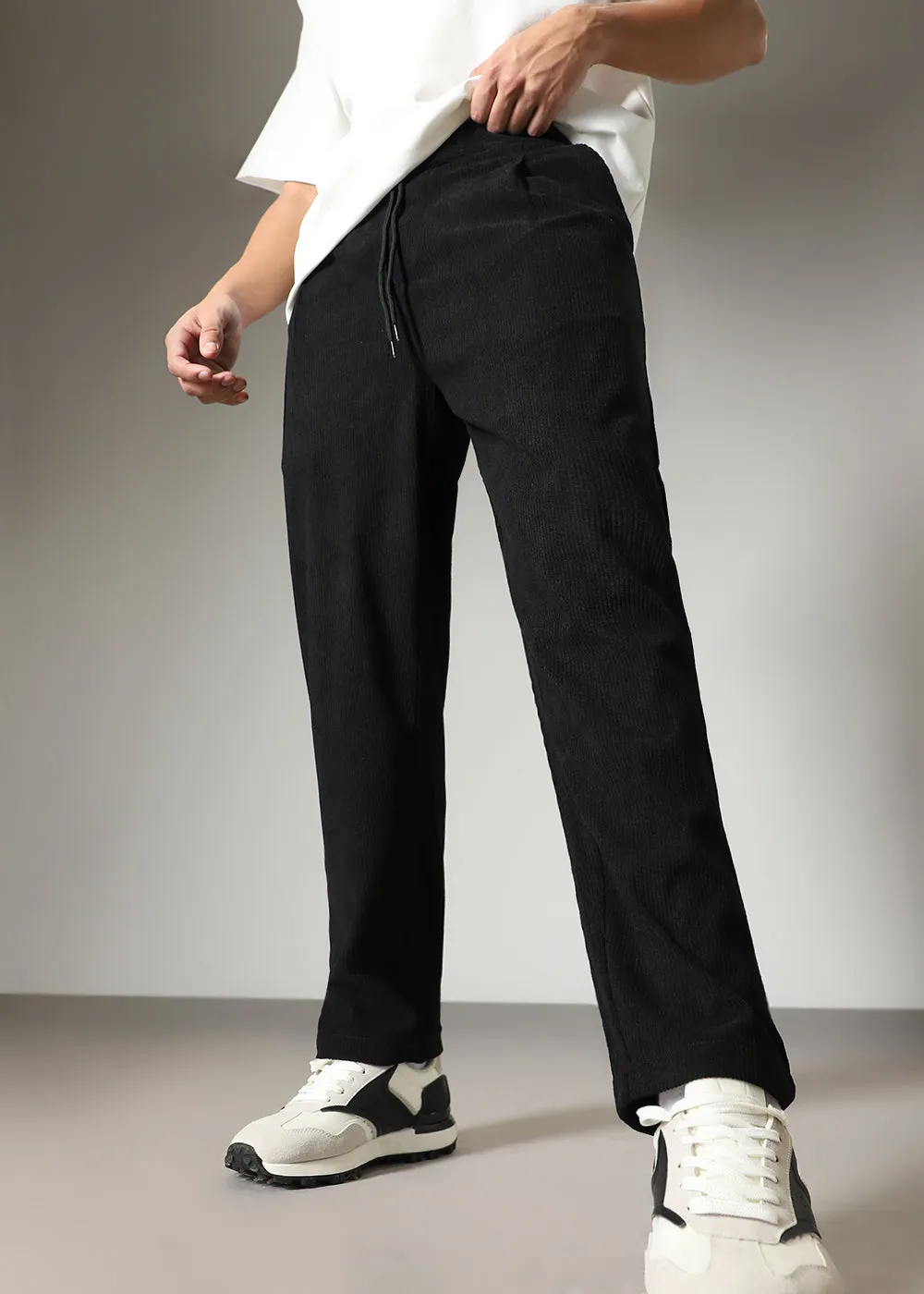 Black Drawstring Corduroy Pant