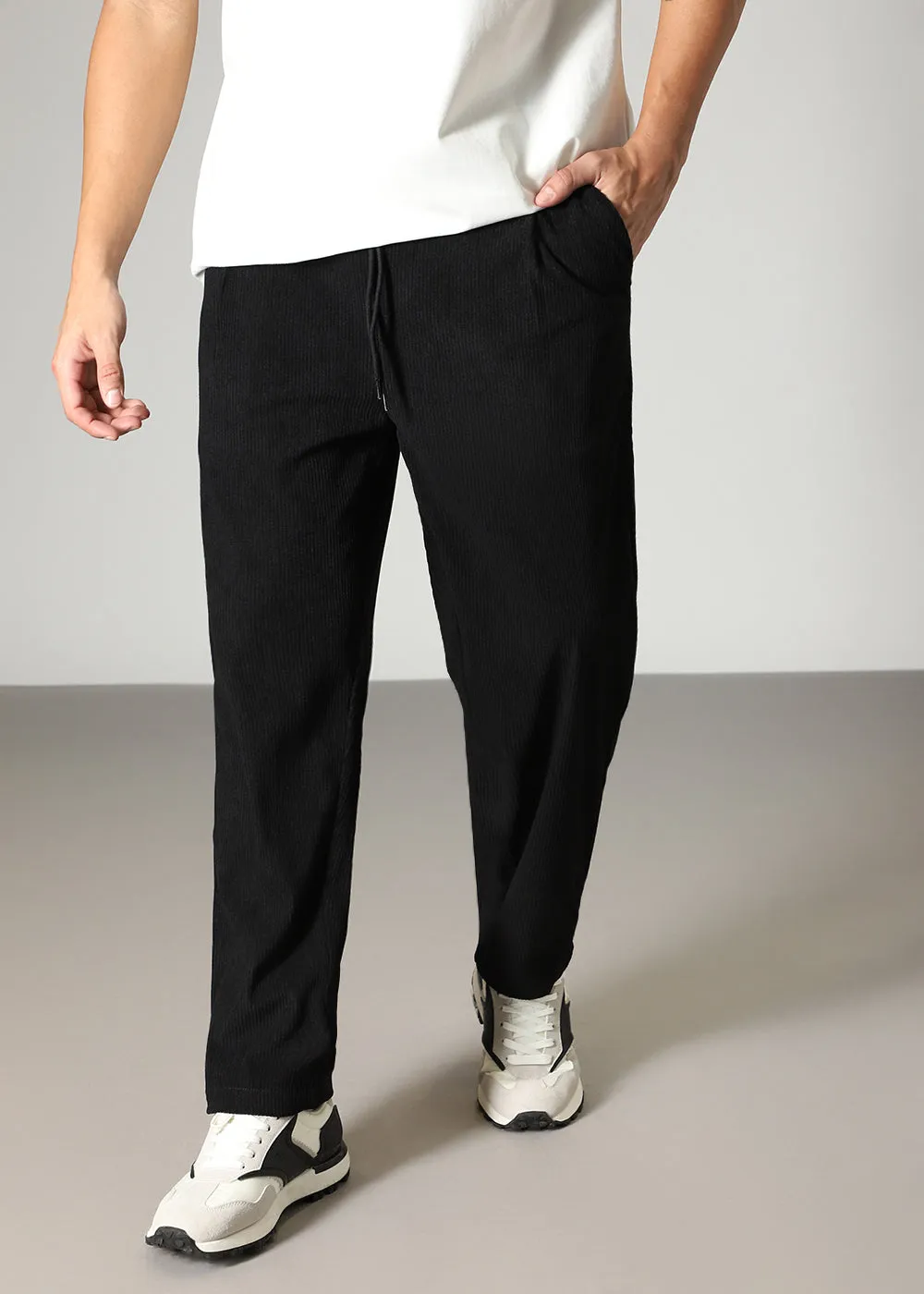 Black Drawstring Corduroy Pant