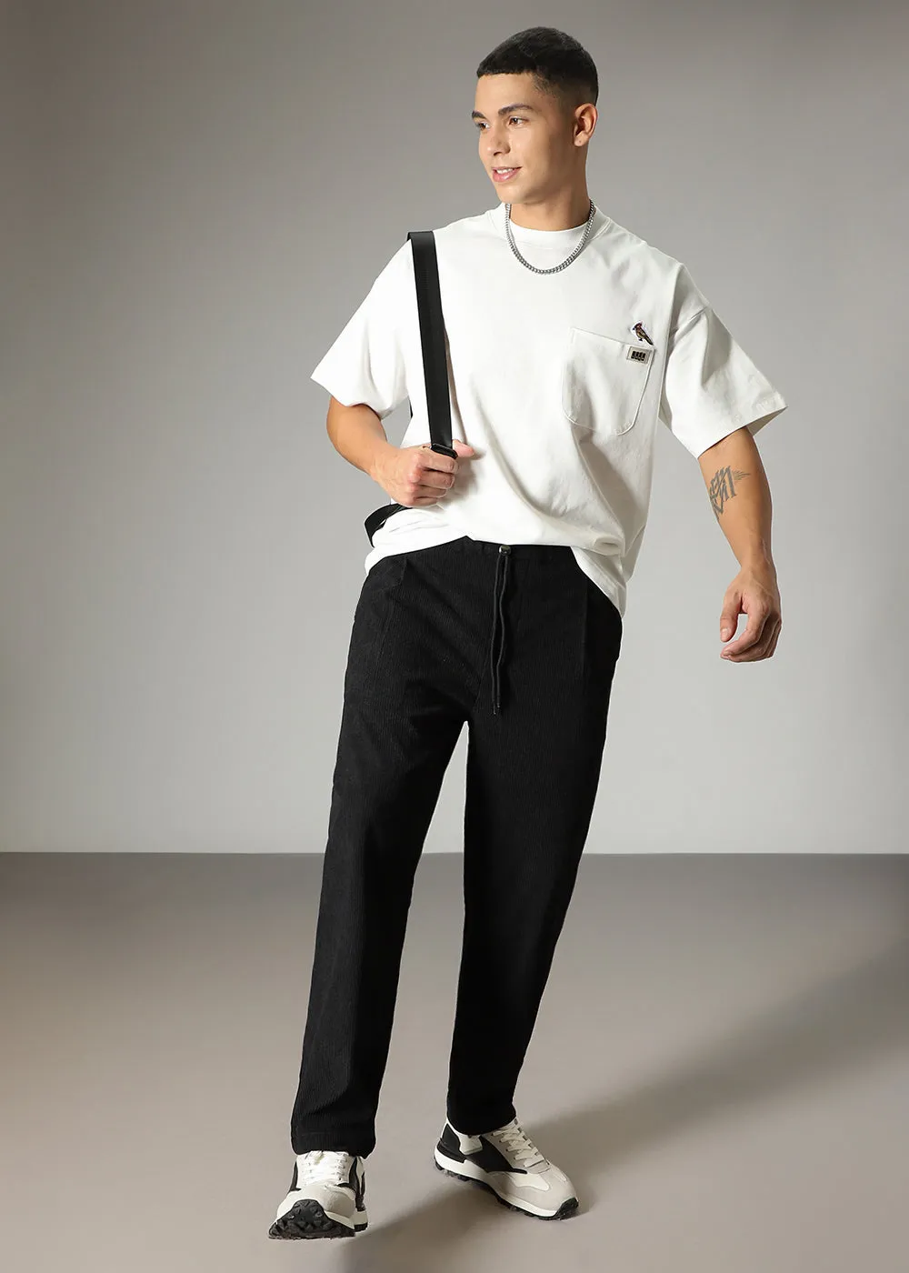 Black Drawstring Corduroy Pant