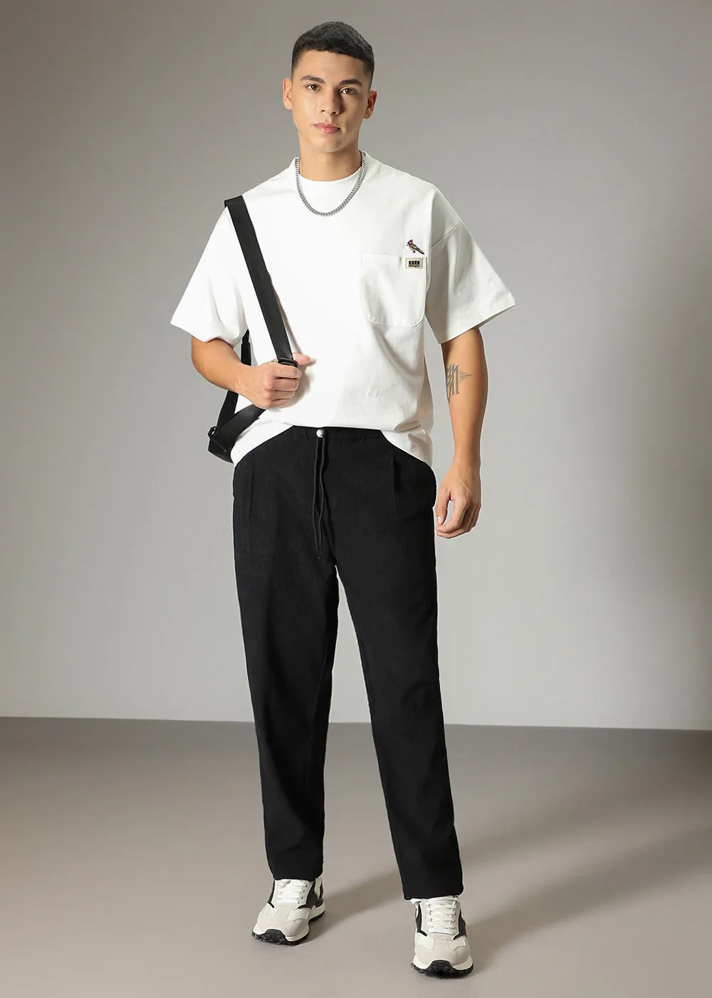 Black Drawstring Corduroy Pant