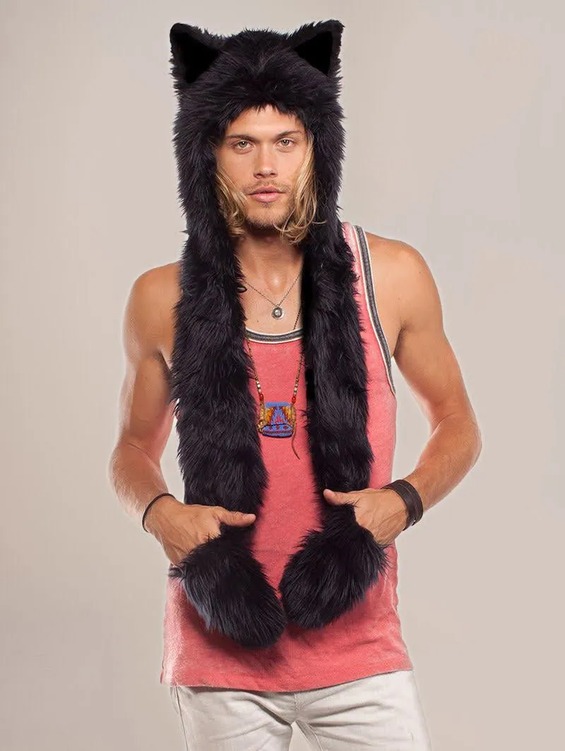 Black Wolf Faux Fur Hood | Men's