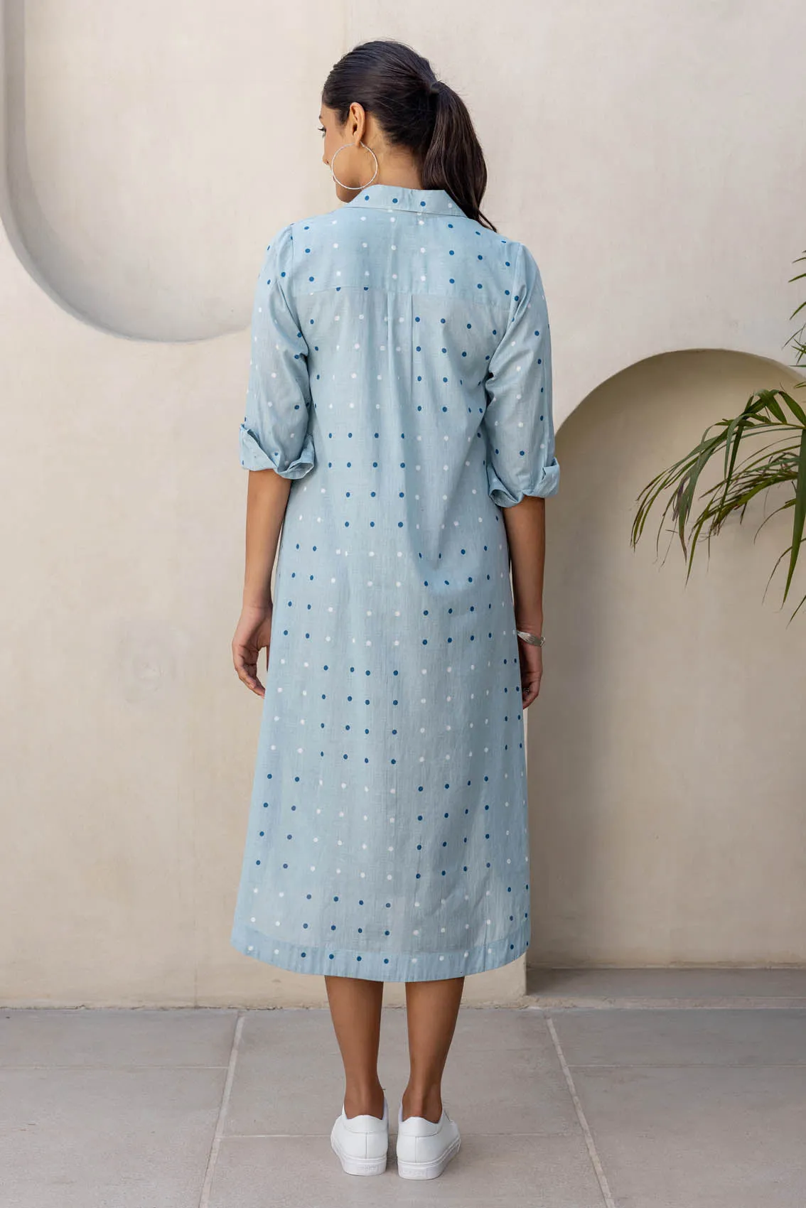 Blue Polka Dot Shirt Dress