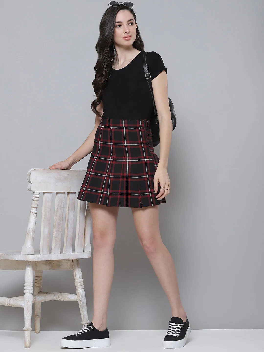 Brown Plaid Check Mini Skirt