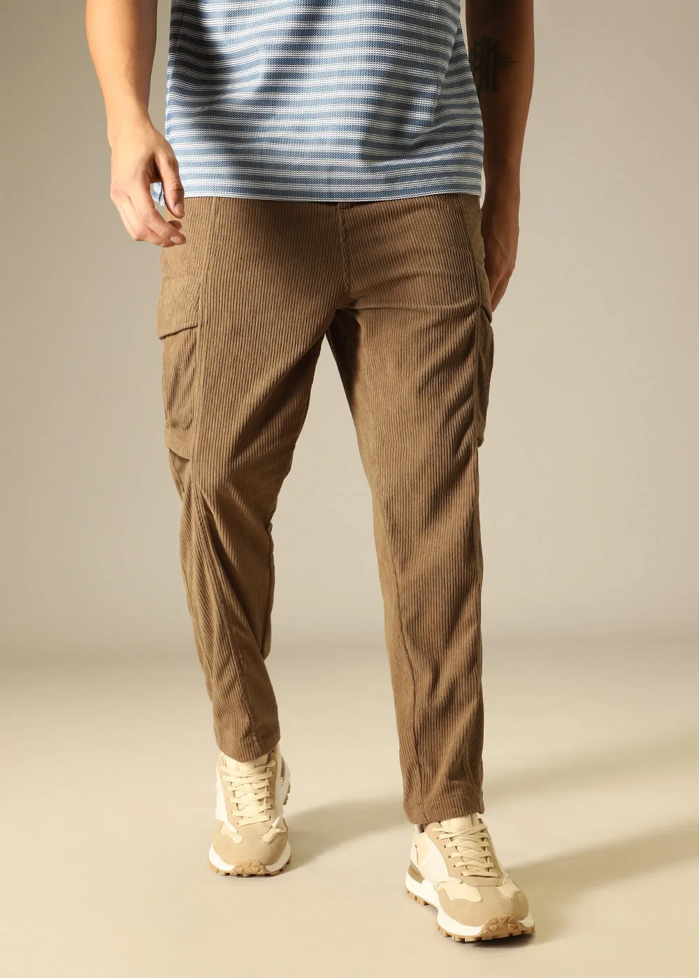 Brown Pocket Cargo Corduroy Pant