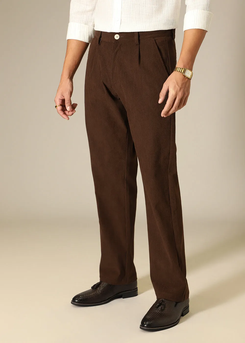 Brown Textured Corduroy Pant