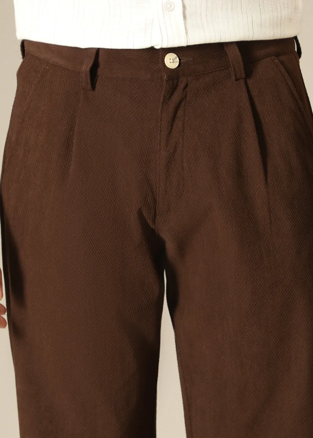 Brown Textured Corduroy Pant