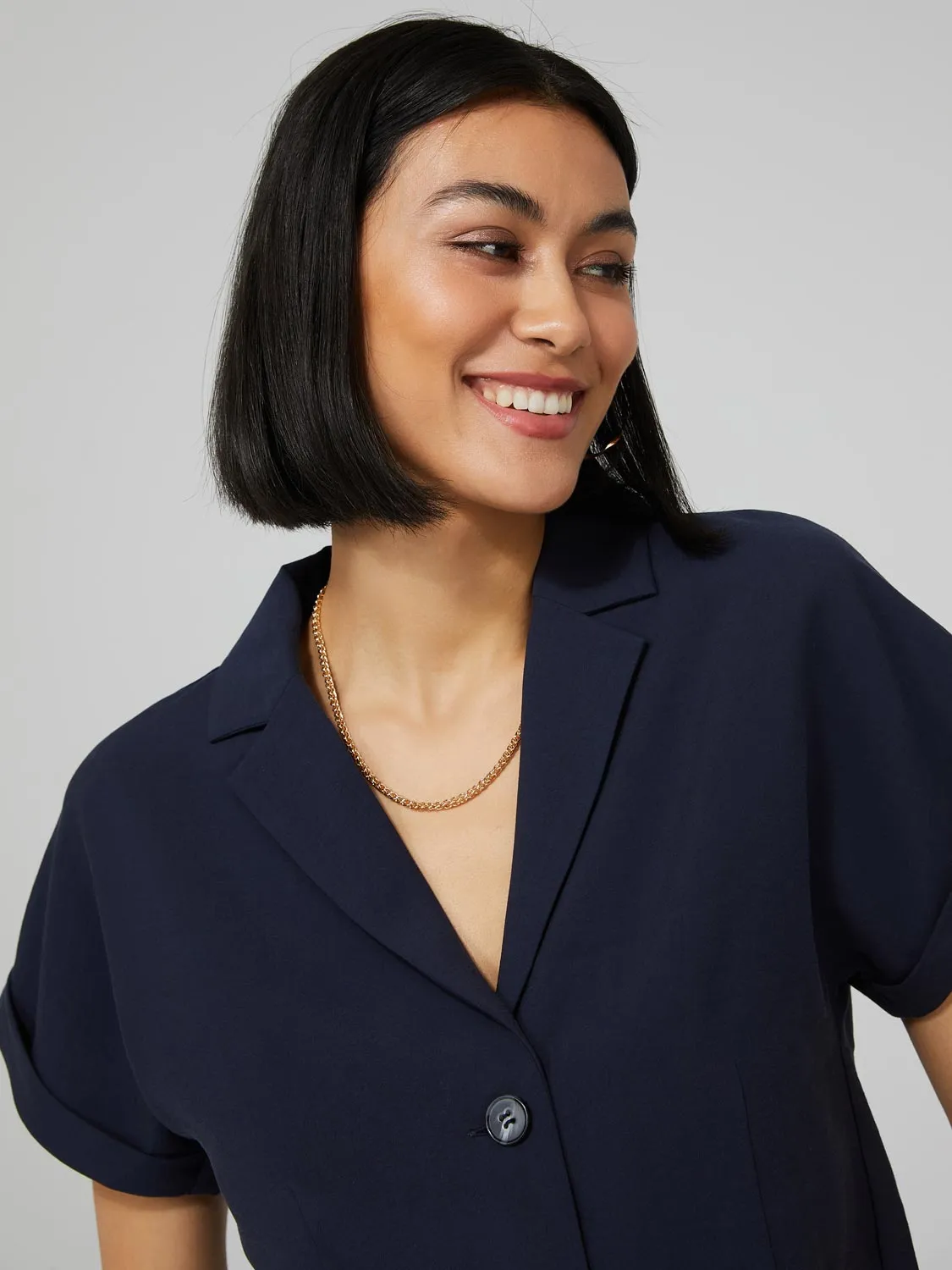 Button-Front Waisted Blouse