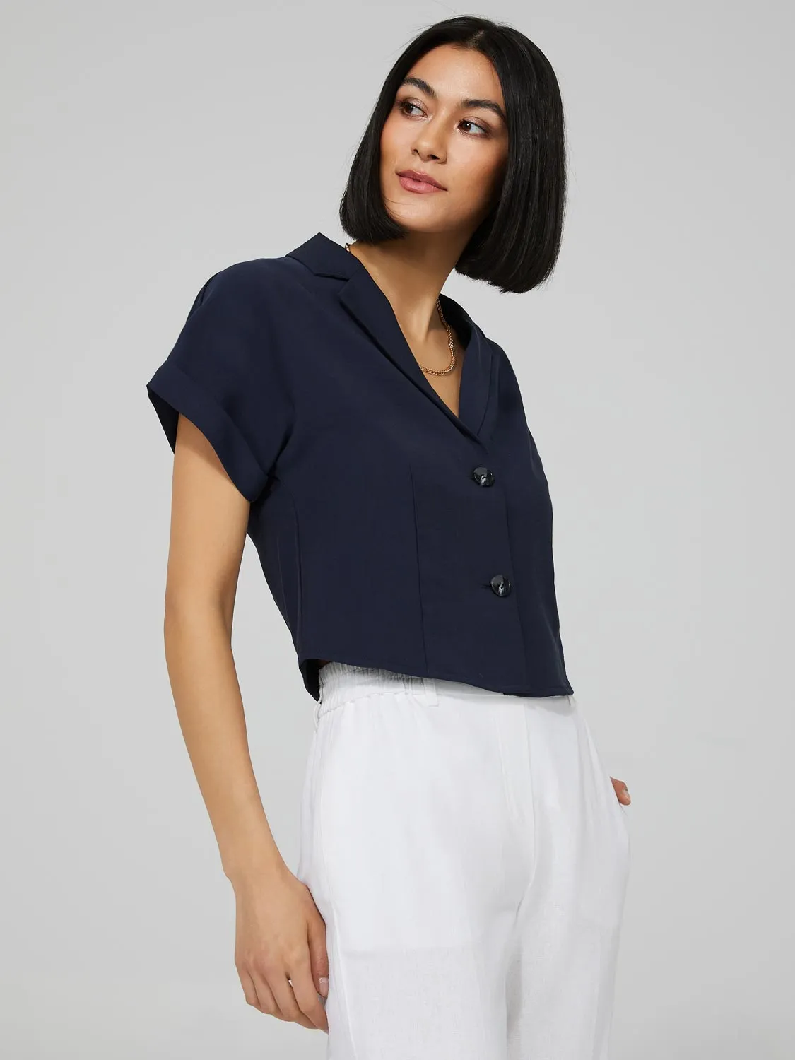 Button-Front Waisted Blouse