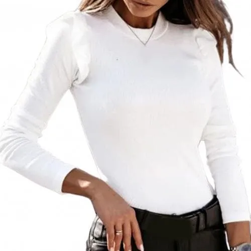 Casual Long Sleeve Ruffle O Neck Slim sweaters