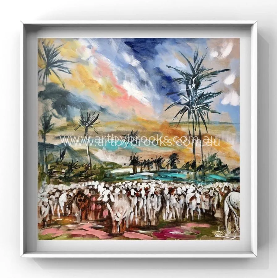 Cattle under palms - art print