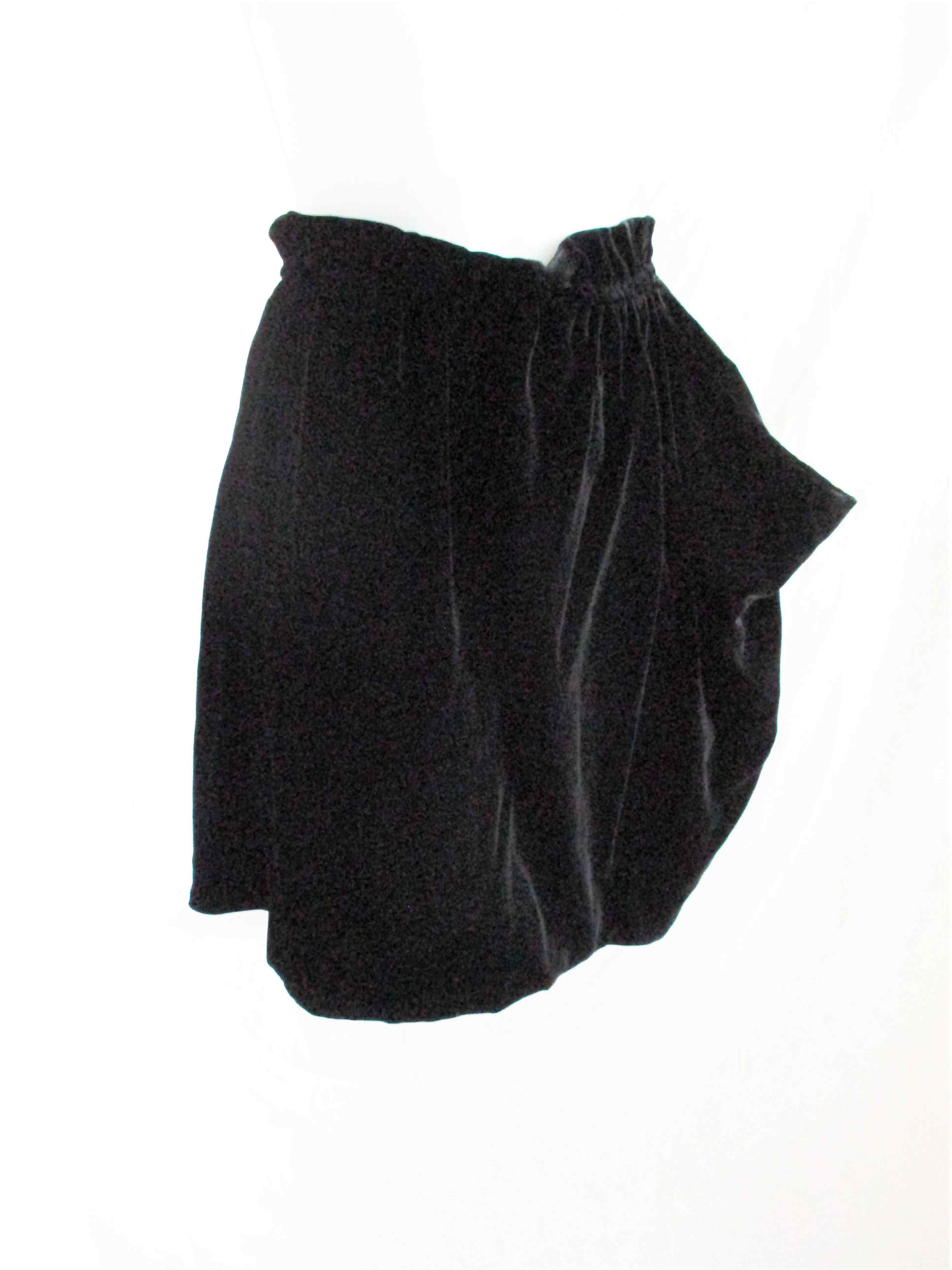 CHLOE FRANCE Pleated Ruched VELVET MINI SKIRT 38 BLACK POCKET