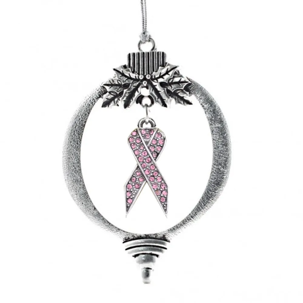 Christmas Ornament with Crystal Pink Ribbon Charm