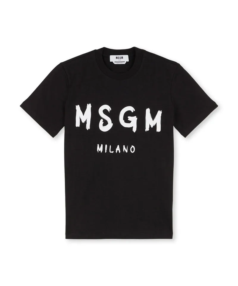 Cotton T-shirt in solid colour with logo BLACK