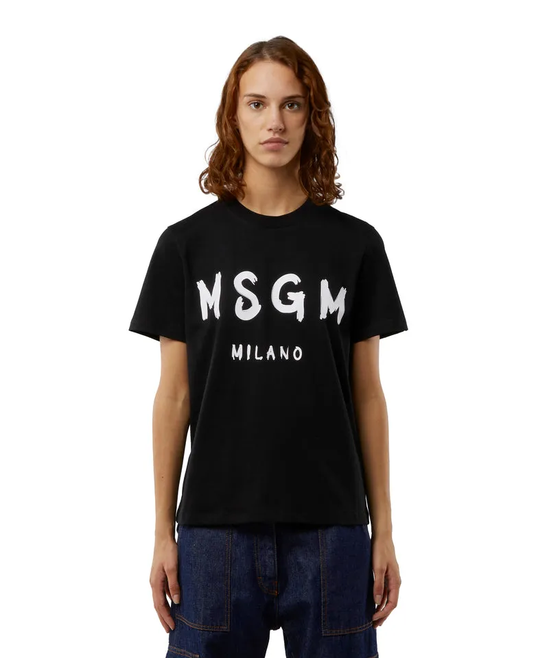 Cotton T-shirt in solid colour with logo BLACK