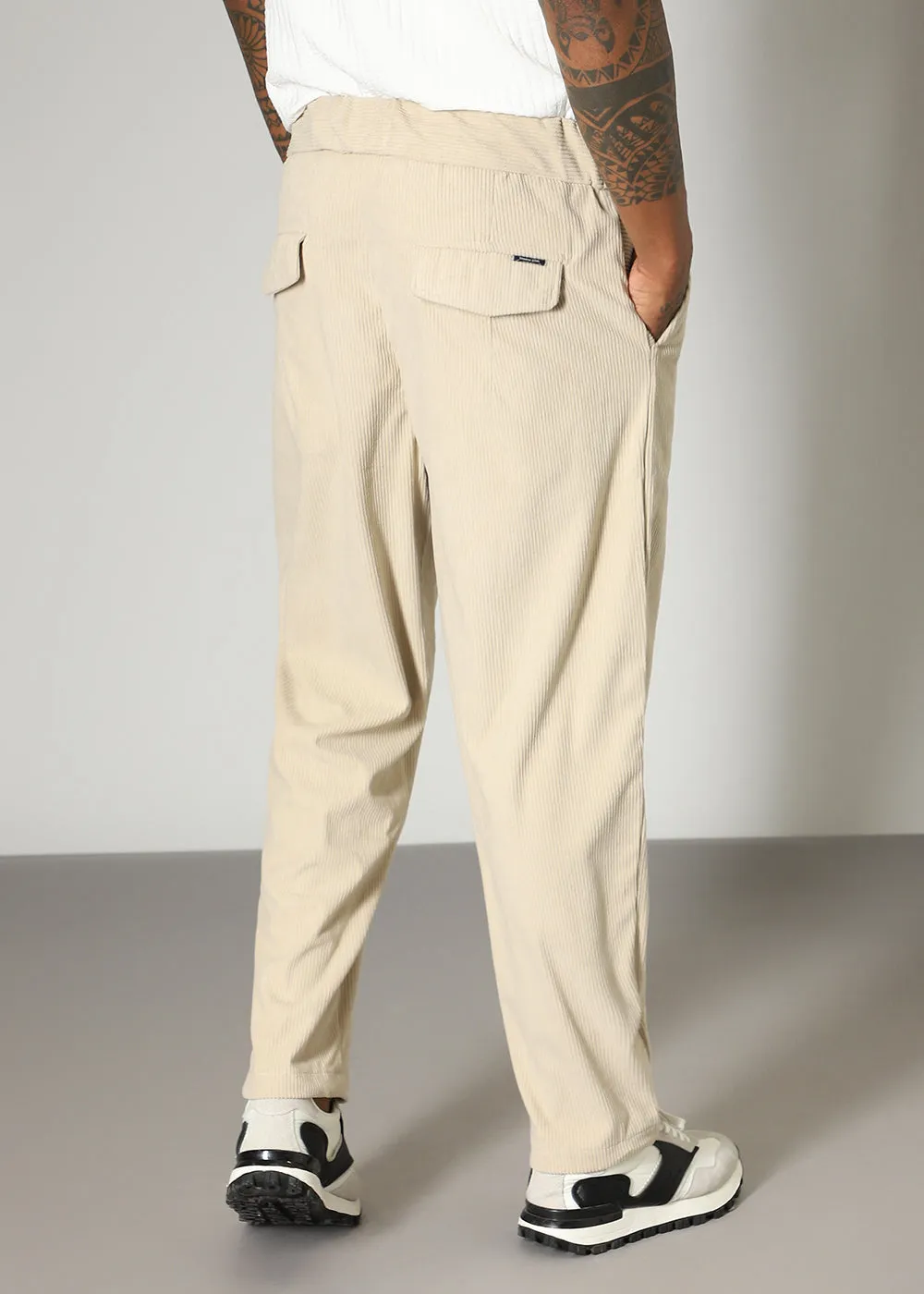 Cream Drawstring Corduroy Pant