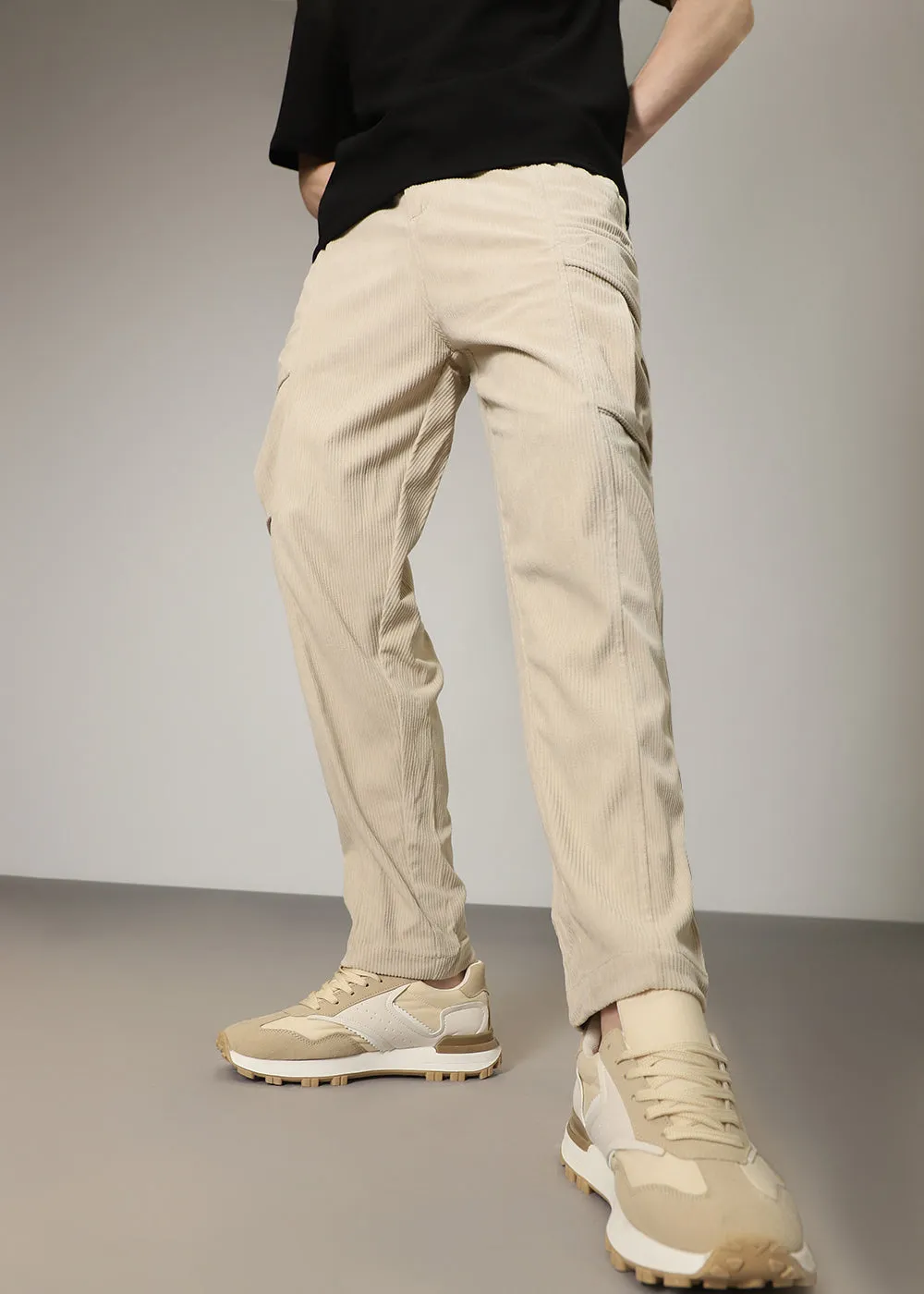 Cream Pocket Cargo Corduroy Pant