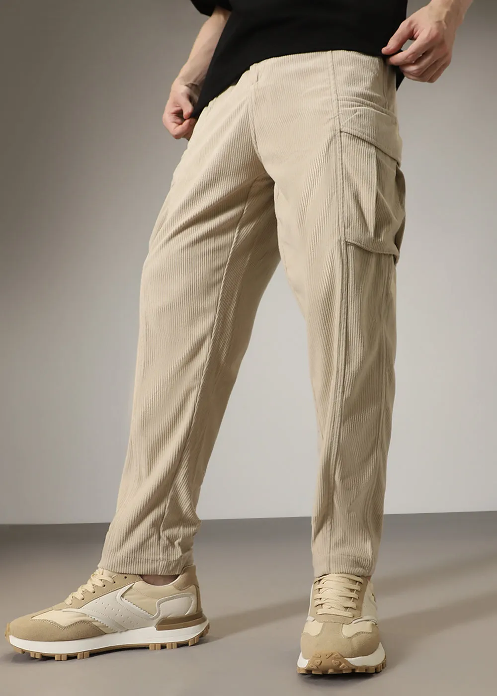 Cream Pocket Cargo Corduroy Pant