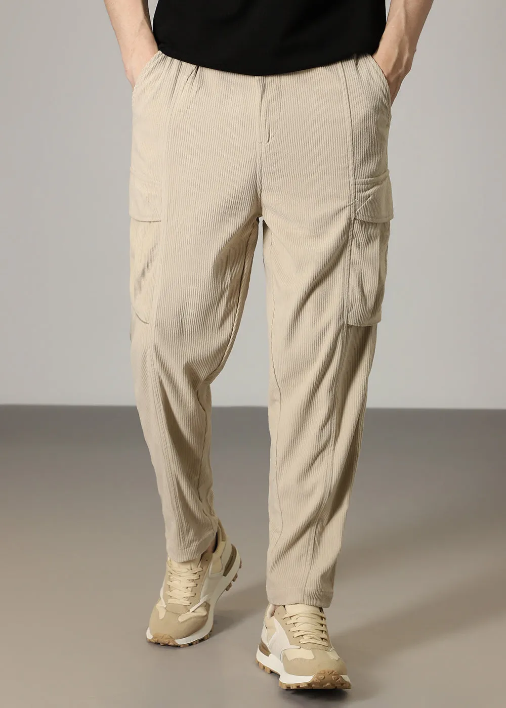 Cream Pocket Cargo Corduroy Pant