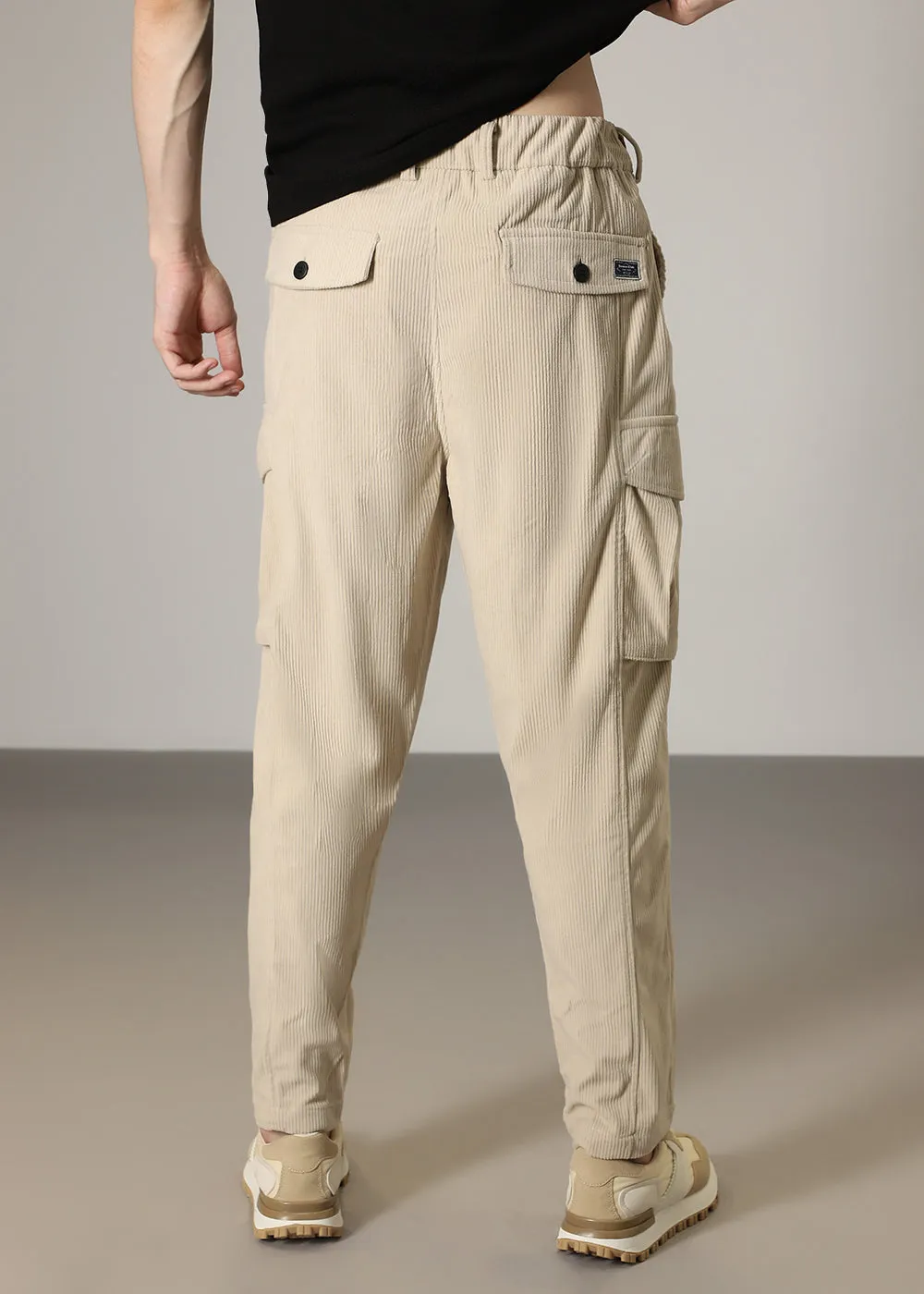 Cream Pocket Cargo Corduroy Pant