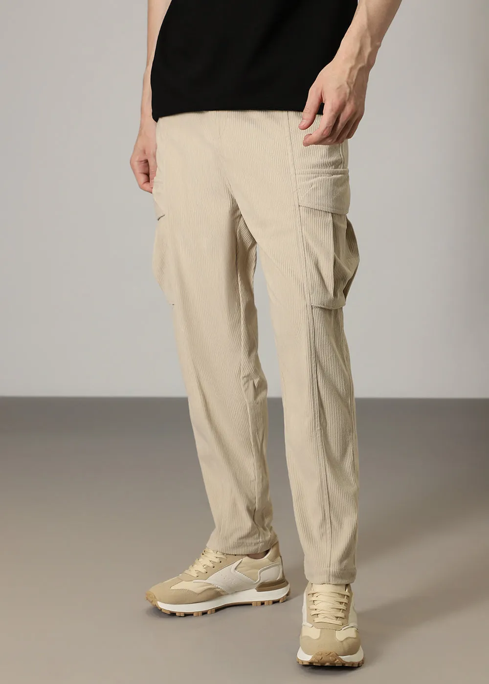 Cream Pocket Cargo Corduroy Pant