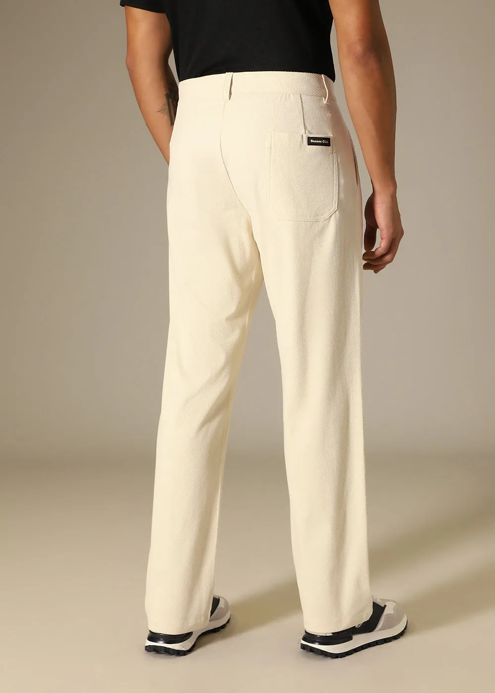 Cream Textured Corduroy Pant