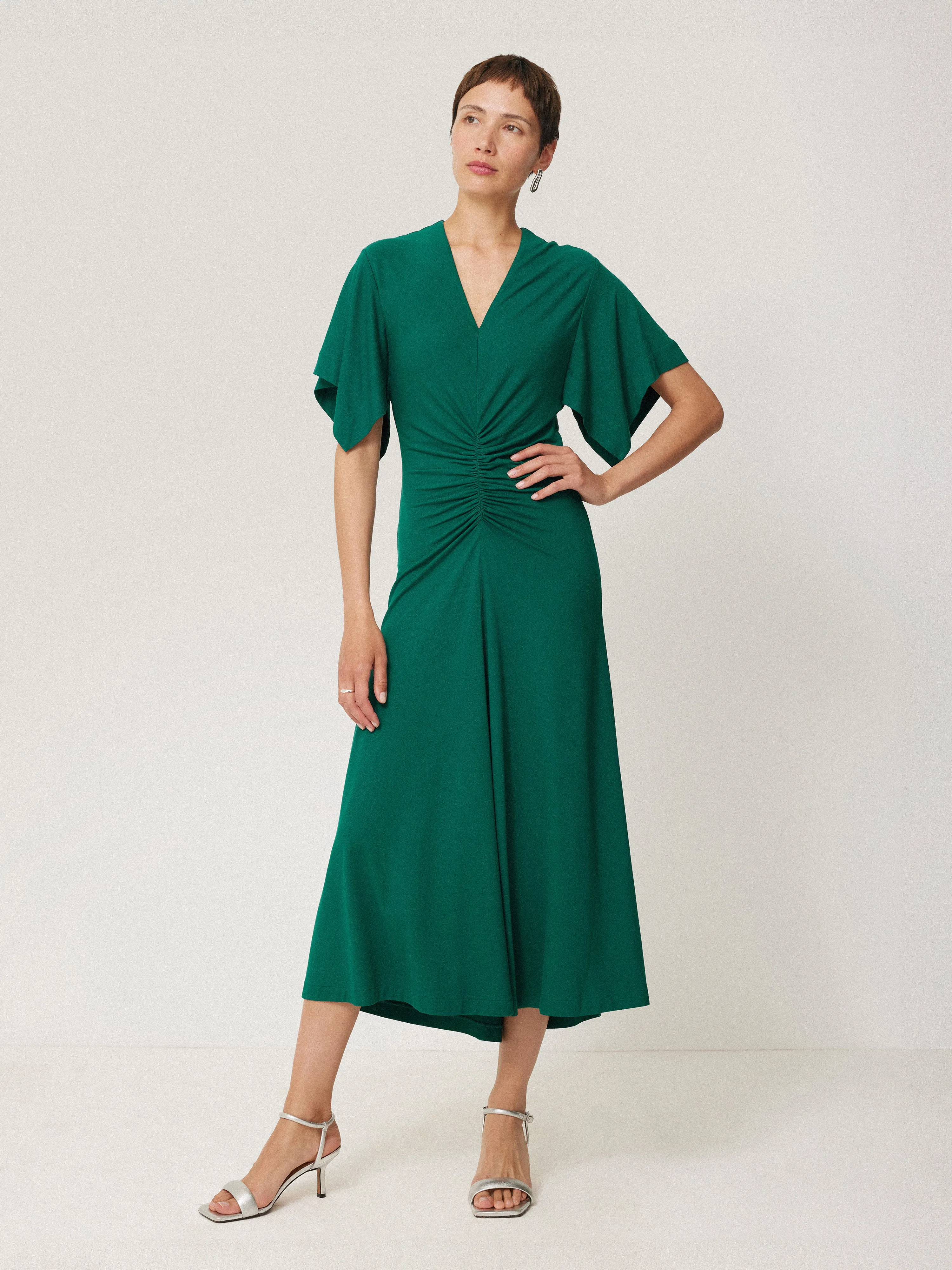 Crepe Flutter Sleeve Dress | Green