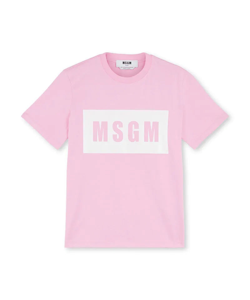 Crew neck T-shirt with MSGM box logo PINK