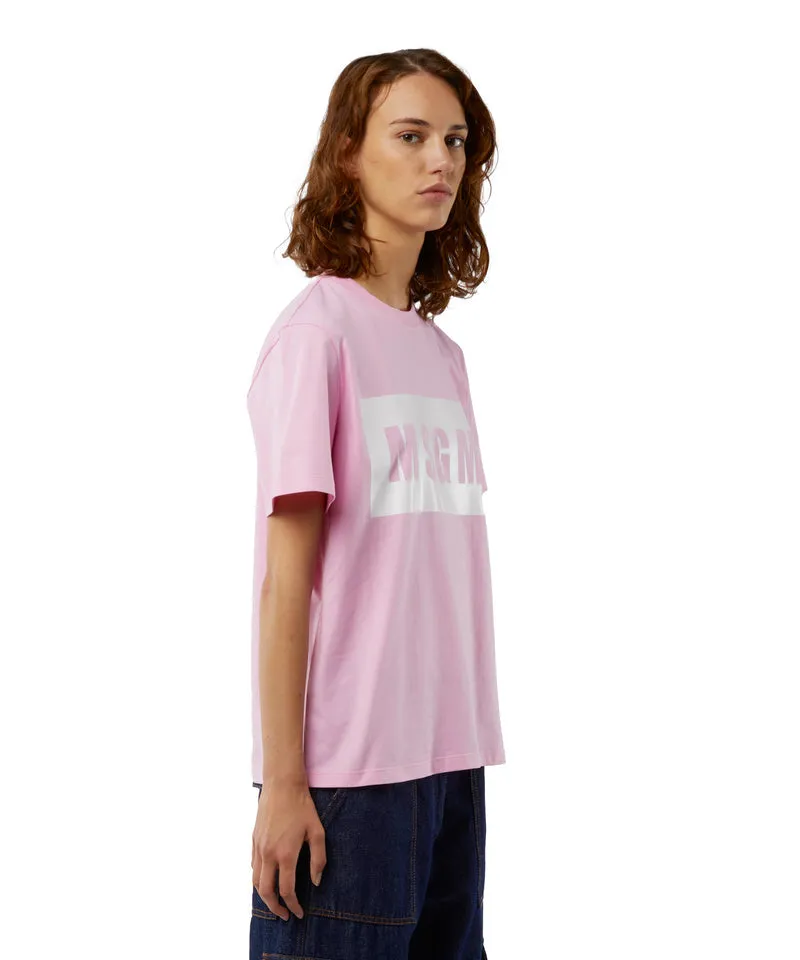 Crew neck T-shirt with MSGM box logo PINK